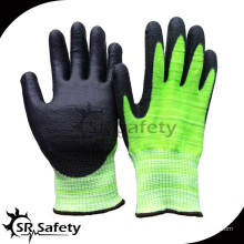 SRSAFETY 13G Nylon + fibre en verre + UHMWPE doublé en doublure PU noir sur la gomme, gants résistant à la coupe